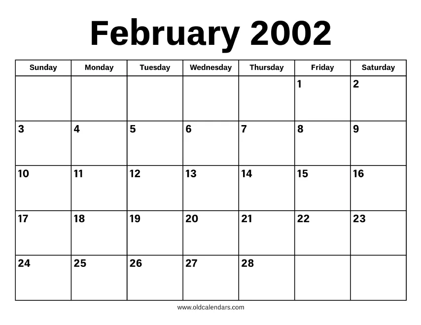February 2002 Calendar