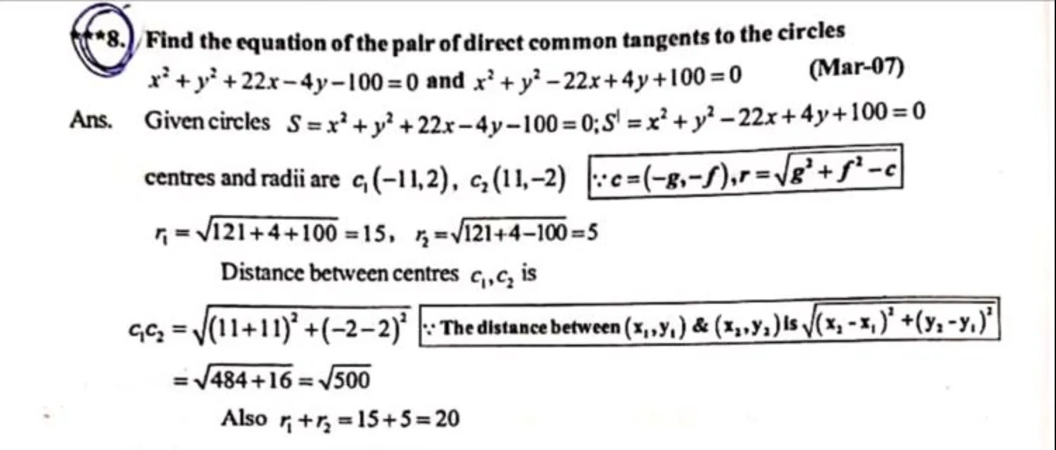 Find The Equation Of The Pair Of Direct Common Tangents To The Circles