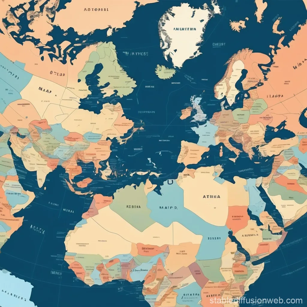 Flat Style Map Of Planet Earth Cities Stable Diffusion Online