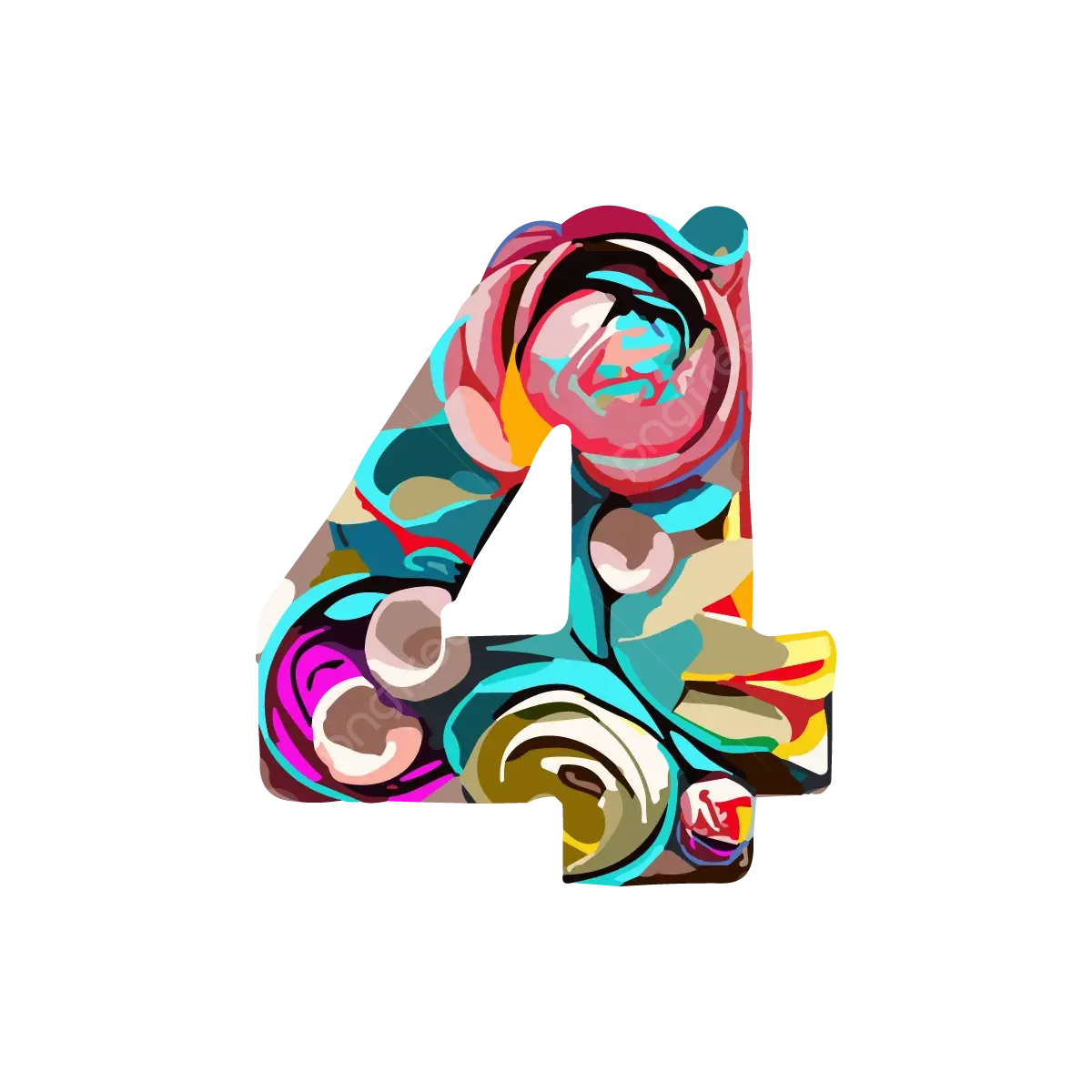 Floral Number 4 Vector Floral Number 4 4 Floral Number Png And Vector With Transparent