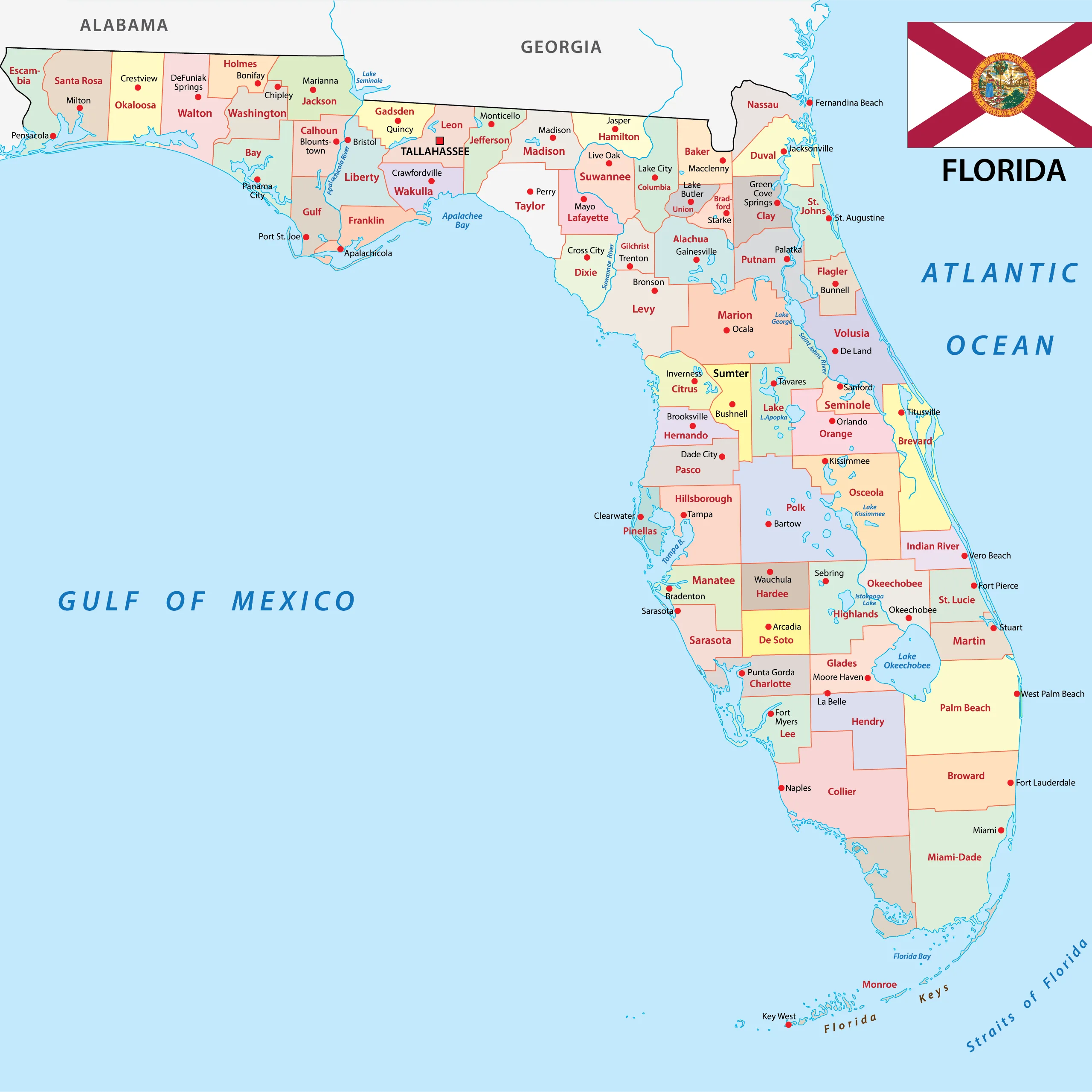 Florida County Map With Cities Labeled And Towns Printable Free Templates