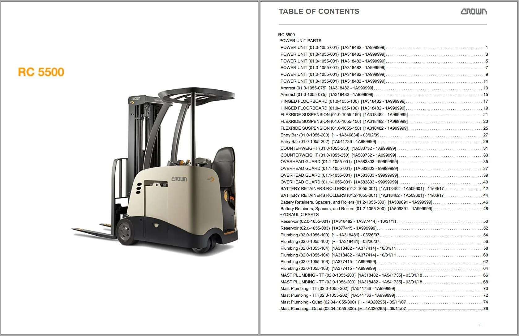 Forklift Parts Diagram Crown Forklift Rc 5500 Parts Catalog
