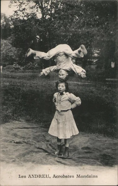 French Acrobats Les Andrey Acrobates Mondains Circus Postcard