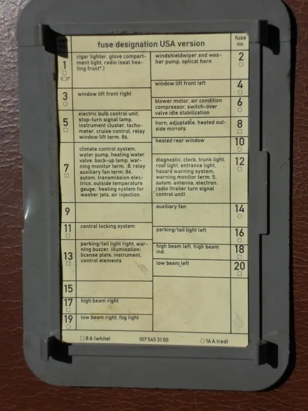 Fuse Panel For 1988 560Sl Mercedes Benz Forum