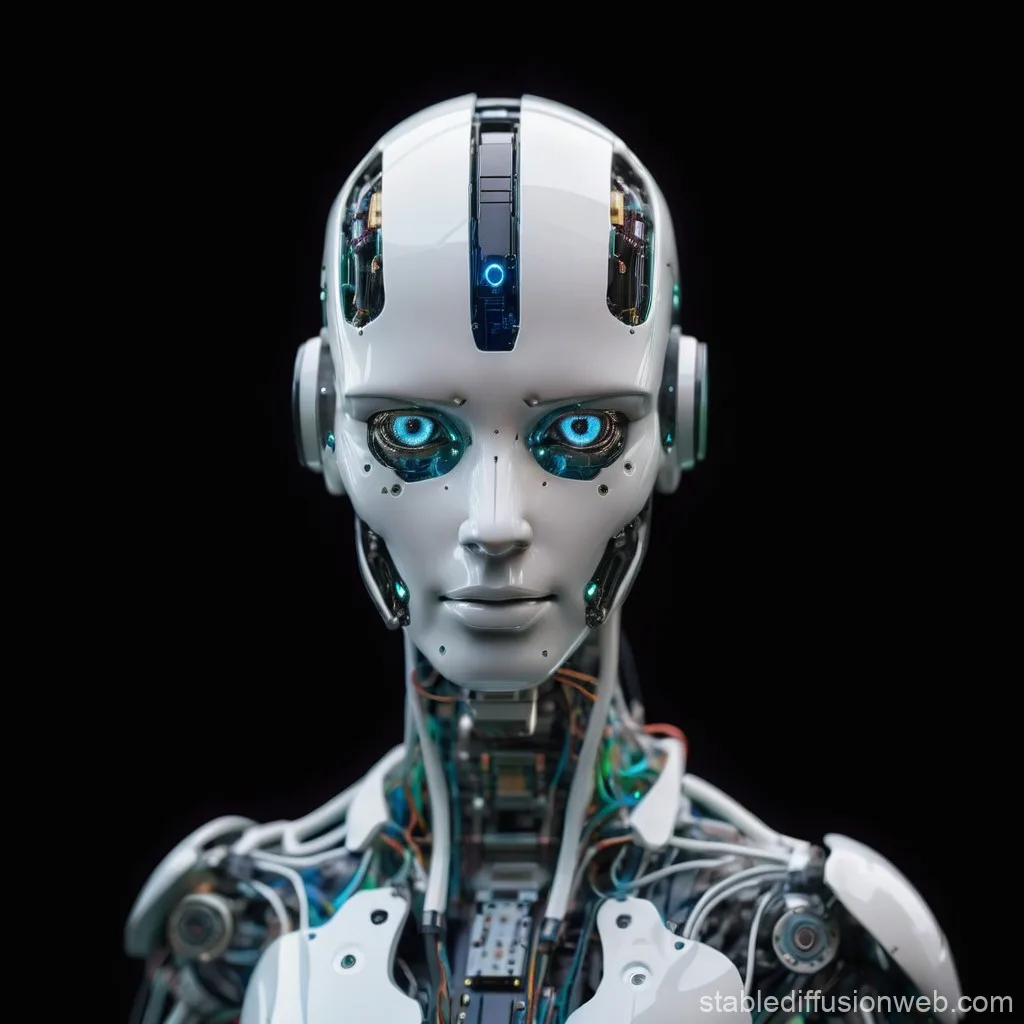 Futuristic Robot With Uv Wiring And Ai Quantum Computer Stable Diffusion Online