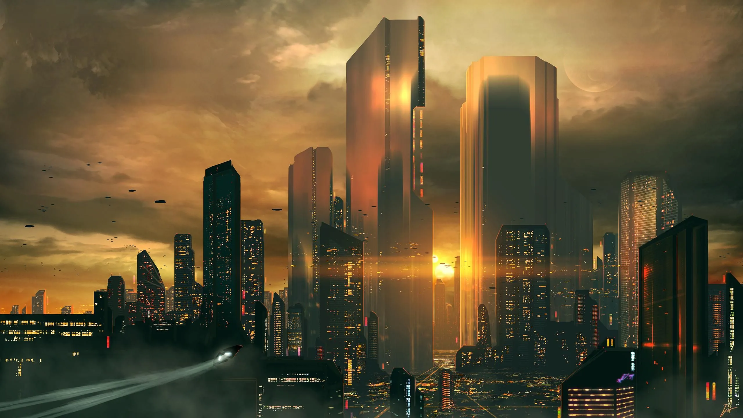 Futuristic Sunset 2560 X 1440 Cityscape Wallpaper Futuristic City Future Wallpaper