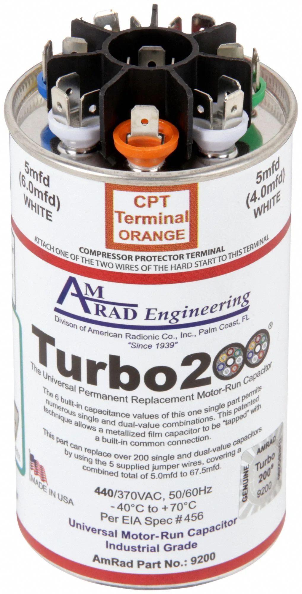 Global Round 370 440V Ac Motor Run Capacitor 2Elt2 Turbo 200 Grainger