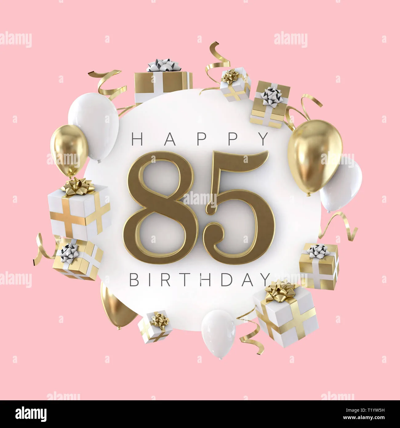 Glücklich 85 Geburtstag Party Zusammensetzung Mit Ballons Und Präsentiert 3D Rendering
