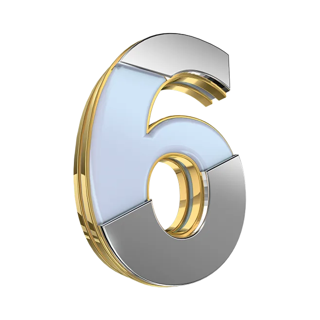 Gold 3D Number 6