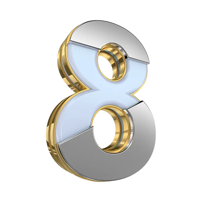 Gold 3D Number 8