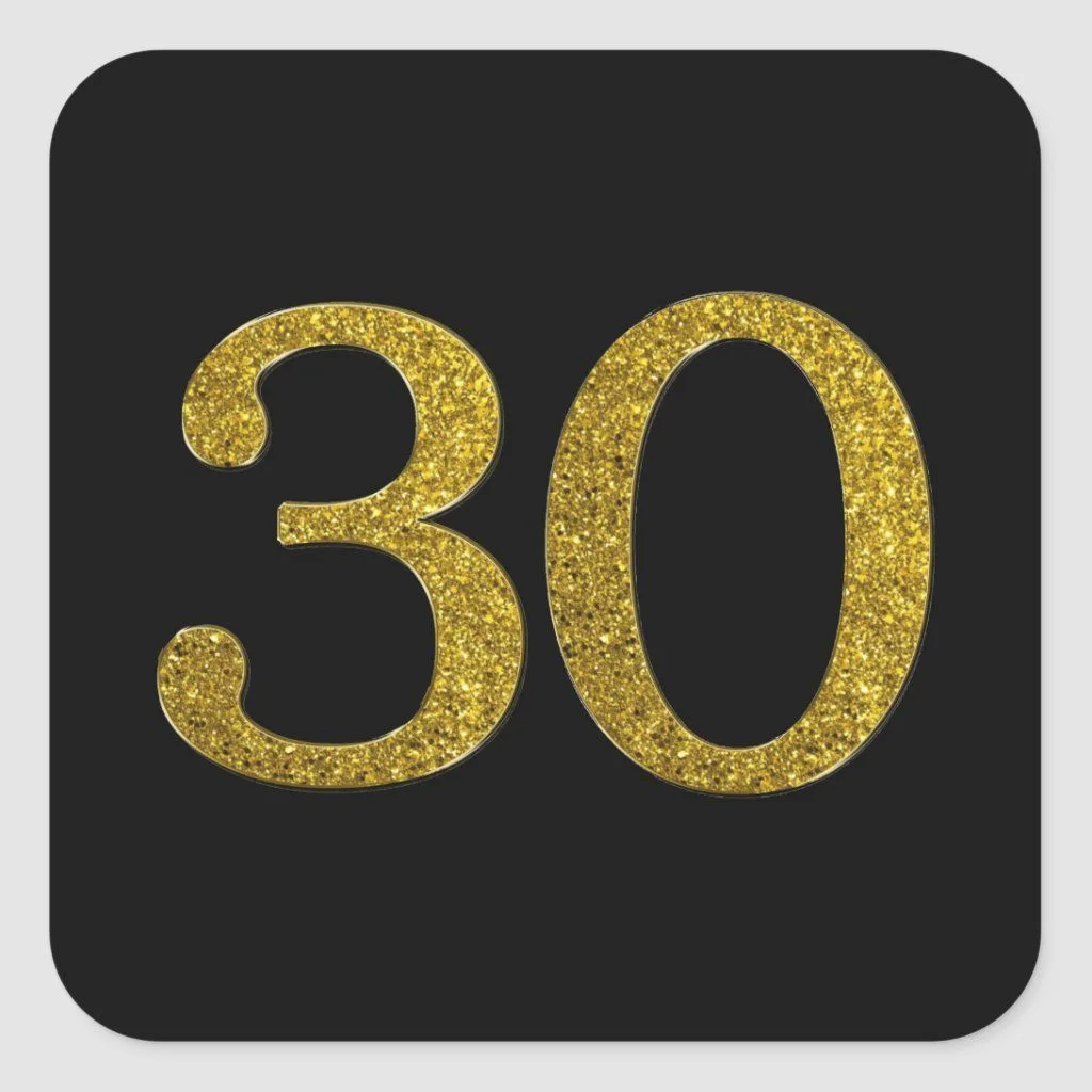 Gold Glitter Number 30 Wide Font Square Sticker Zazzle Gold Glitter Gold Wide Fonts