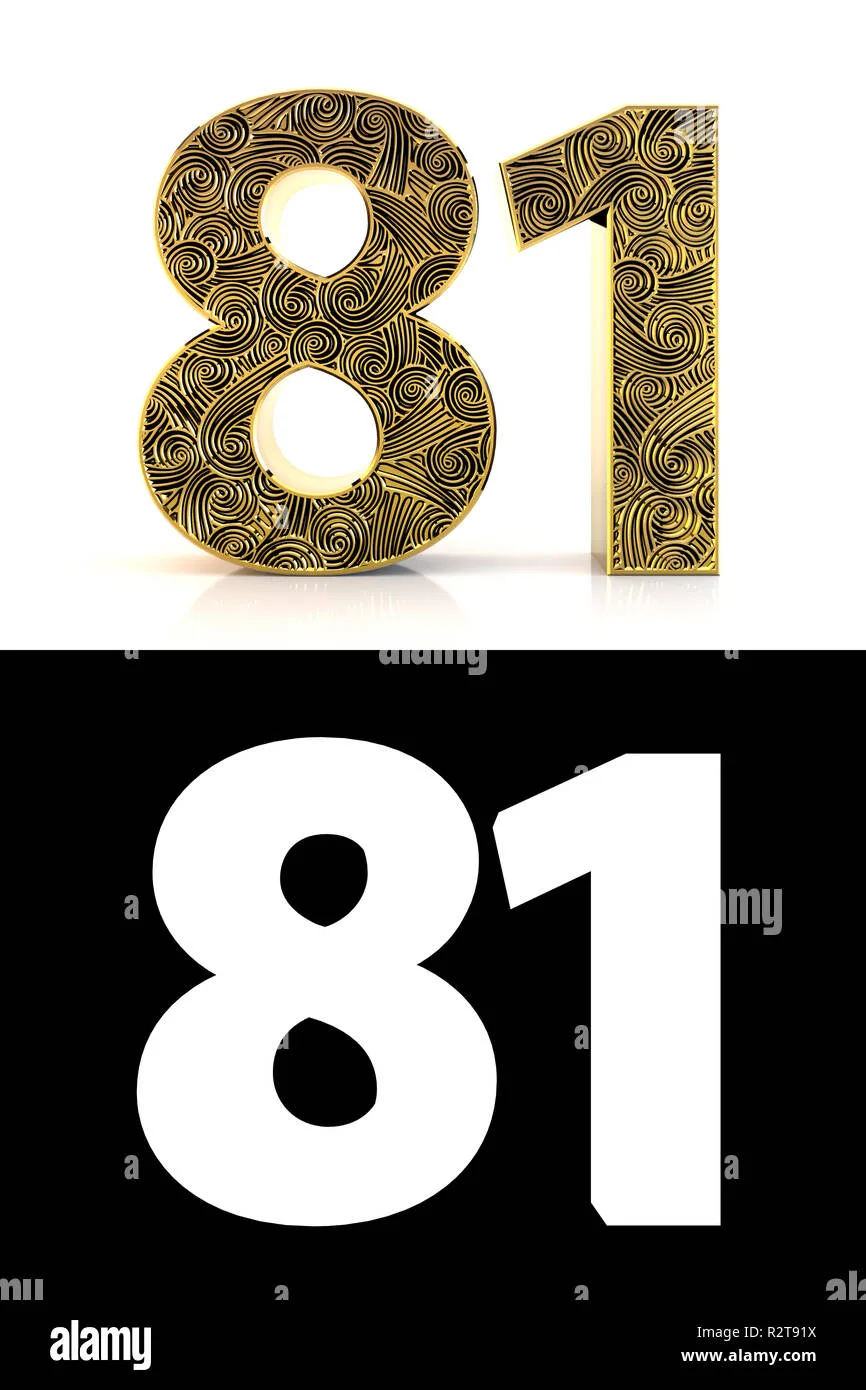 Golden Number Eighty One 81 Years On White Background With Pattern Style Zentangle Drop