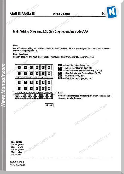 Golf Jetta Volkswagen Wiring Diagram