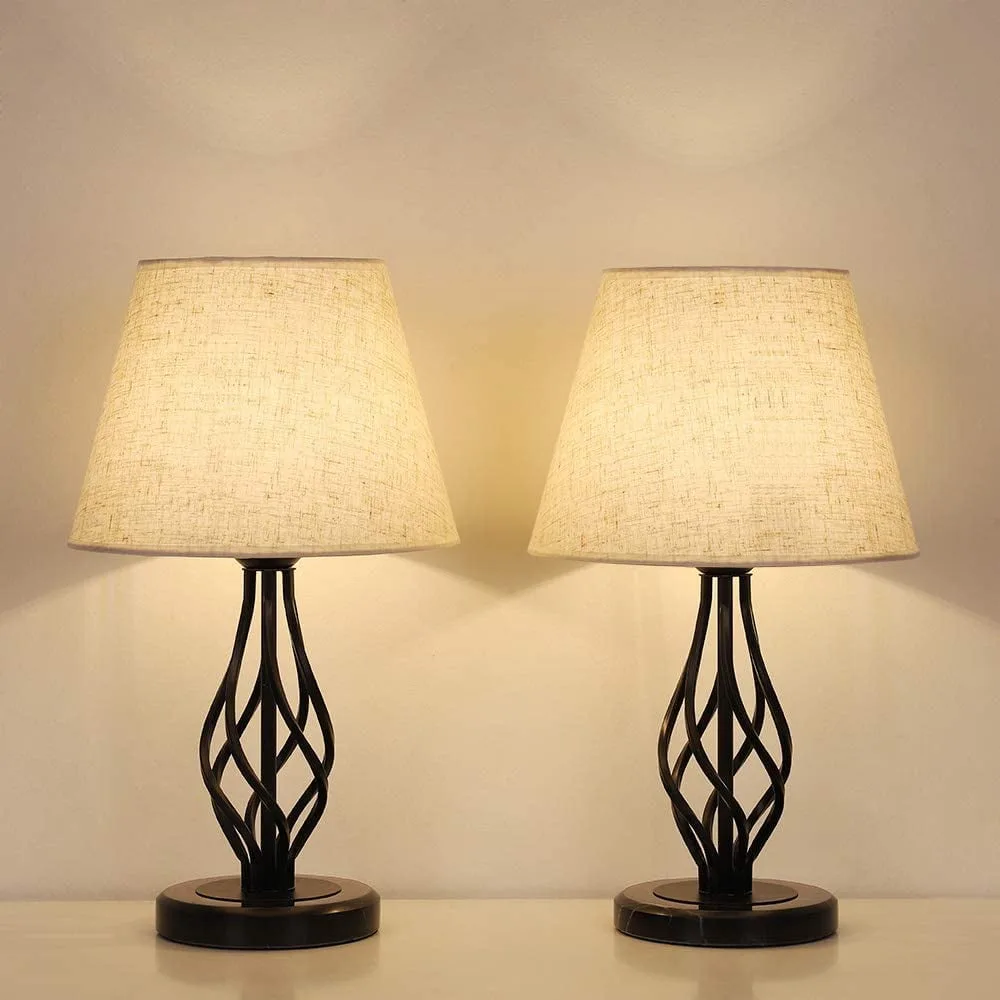 Haitral Traditional 5 5 2 Lights Nightstand Lamp Sets With Marble Base Black 2 Pieces