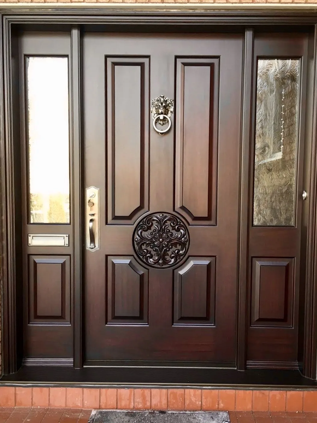 Handmade Solid Mahogany Door With Lion Head Door Knocker