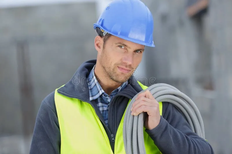 Handsome Man Electrician Wiring Cable Outdoors Stock Image Image Of Person Manualworker