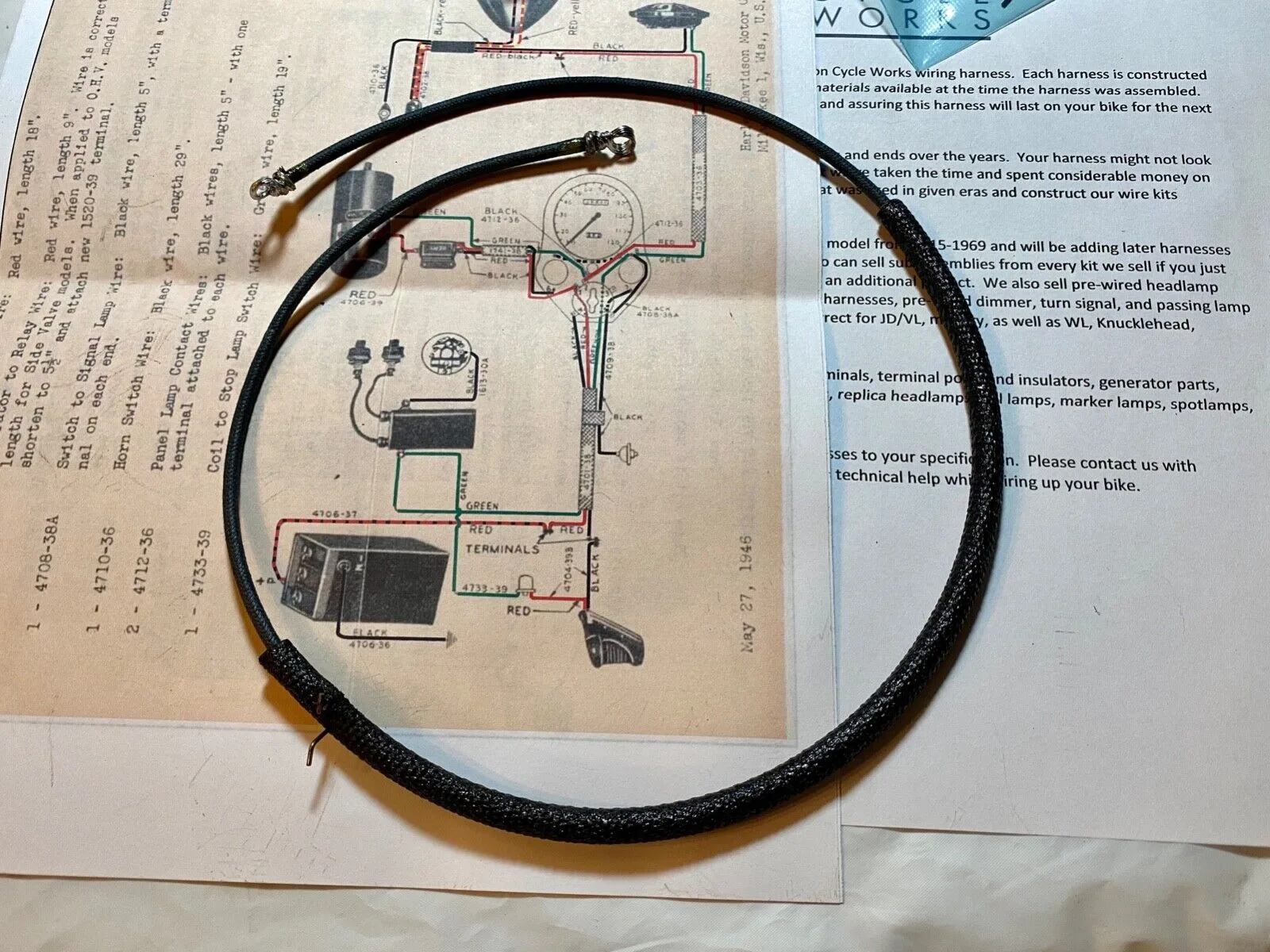 Harley 1936 Knucklehead Circuit Breaker Timer To Coil Wire 1613 30B Correct Ends