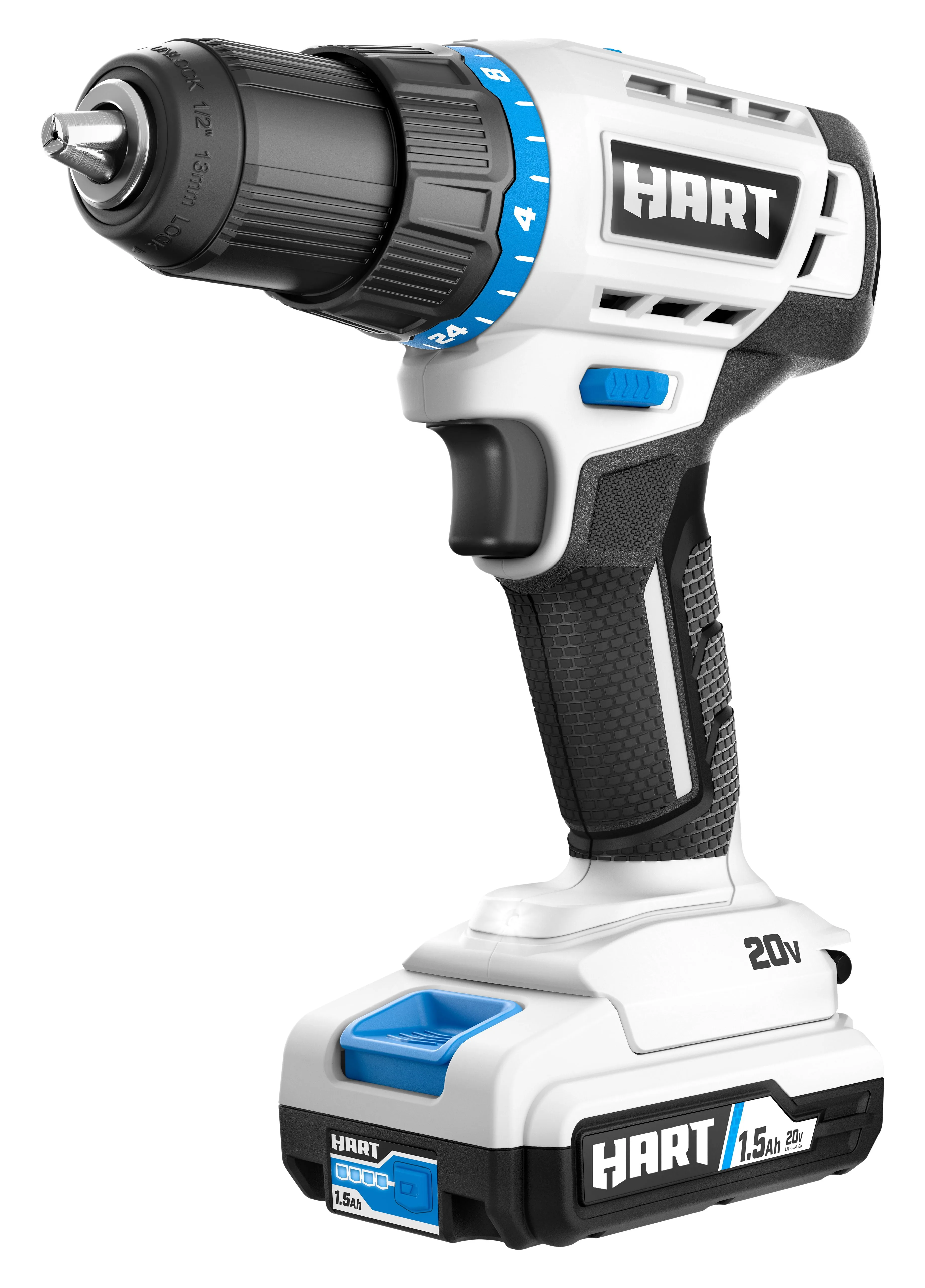 Hart 20 Volt Cordless 1 2 Inch Drill Driver Kit 1 1 5Ah Lithium Ion Battery Gen 2