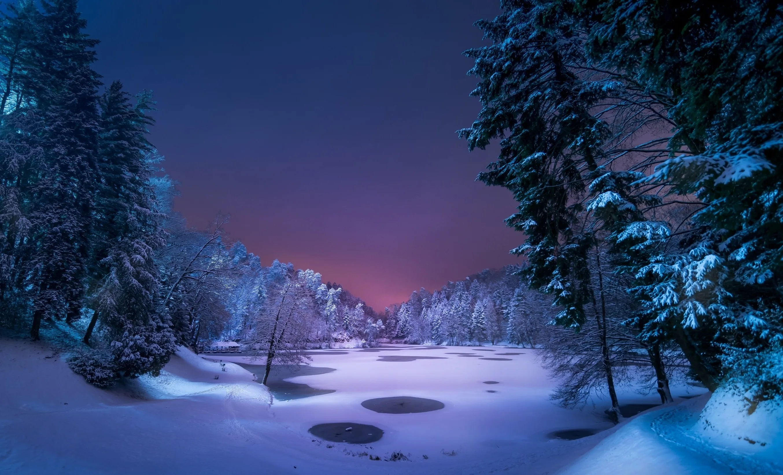 Hintergrundbilder 2708X1643 Px Eis Landschaft Natur Nacht Schnee Bäume Winter