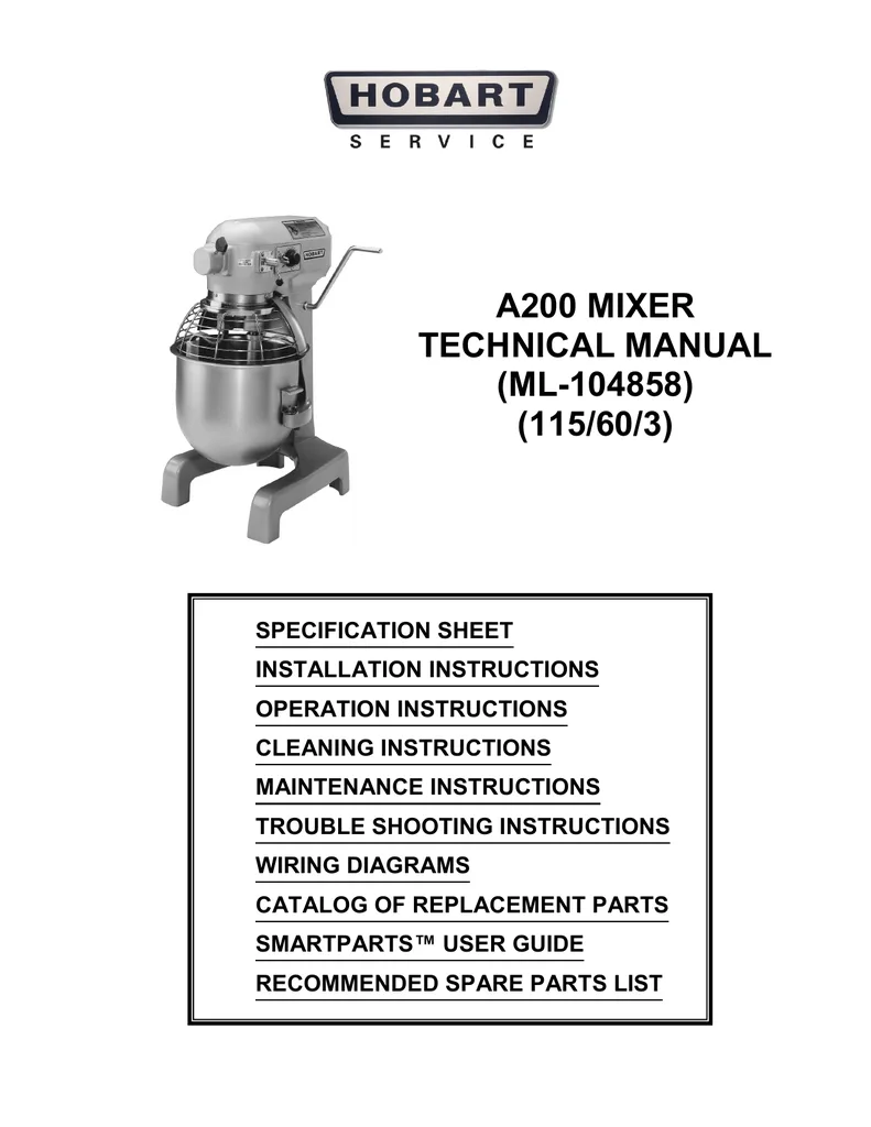 Hobart A200 Mixer Parts Diagram