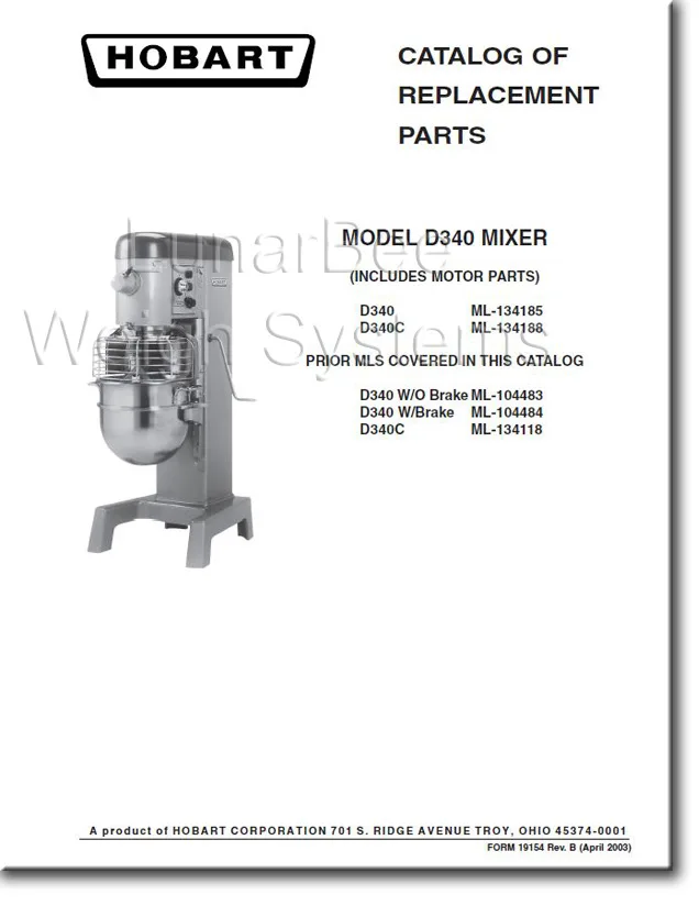 Hobart D300 Mixer Parts Diagram
