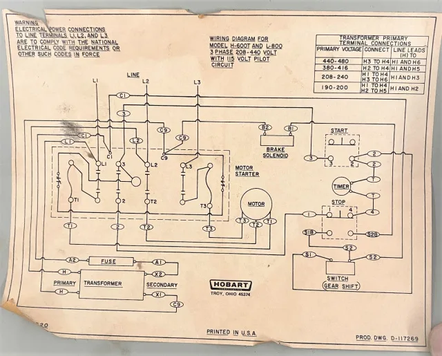 Hobart H600 L800 Mixer Wiring Diagram