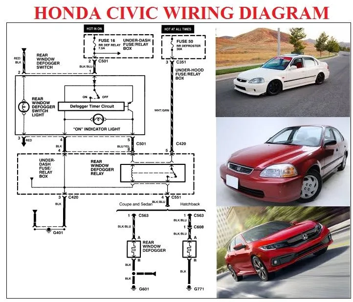 Honda Civic Wiring Diagram With Pictures And Description On The Front Side And Back Sides