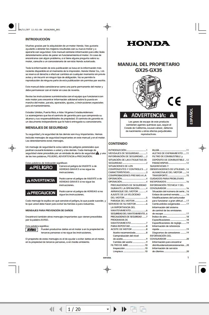 Honda Gx25 Gx35 Engine Owners Manual And Diagram Es Pdf