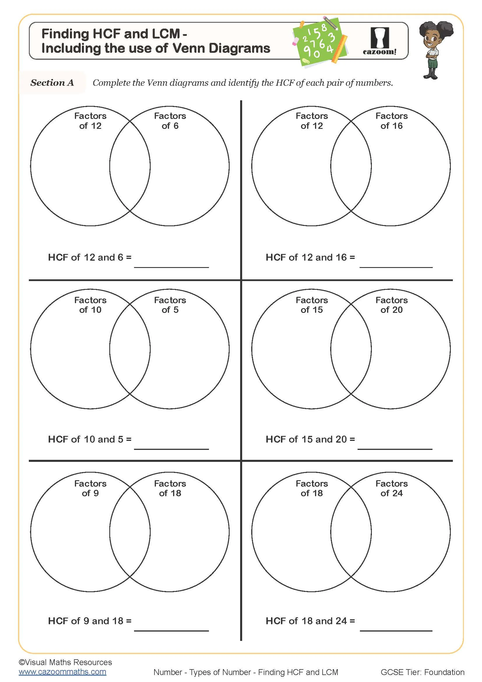 How To Find Lcm And Hcf Using Venn Diagram Hcf Lcm Venn Usin