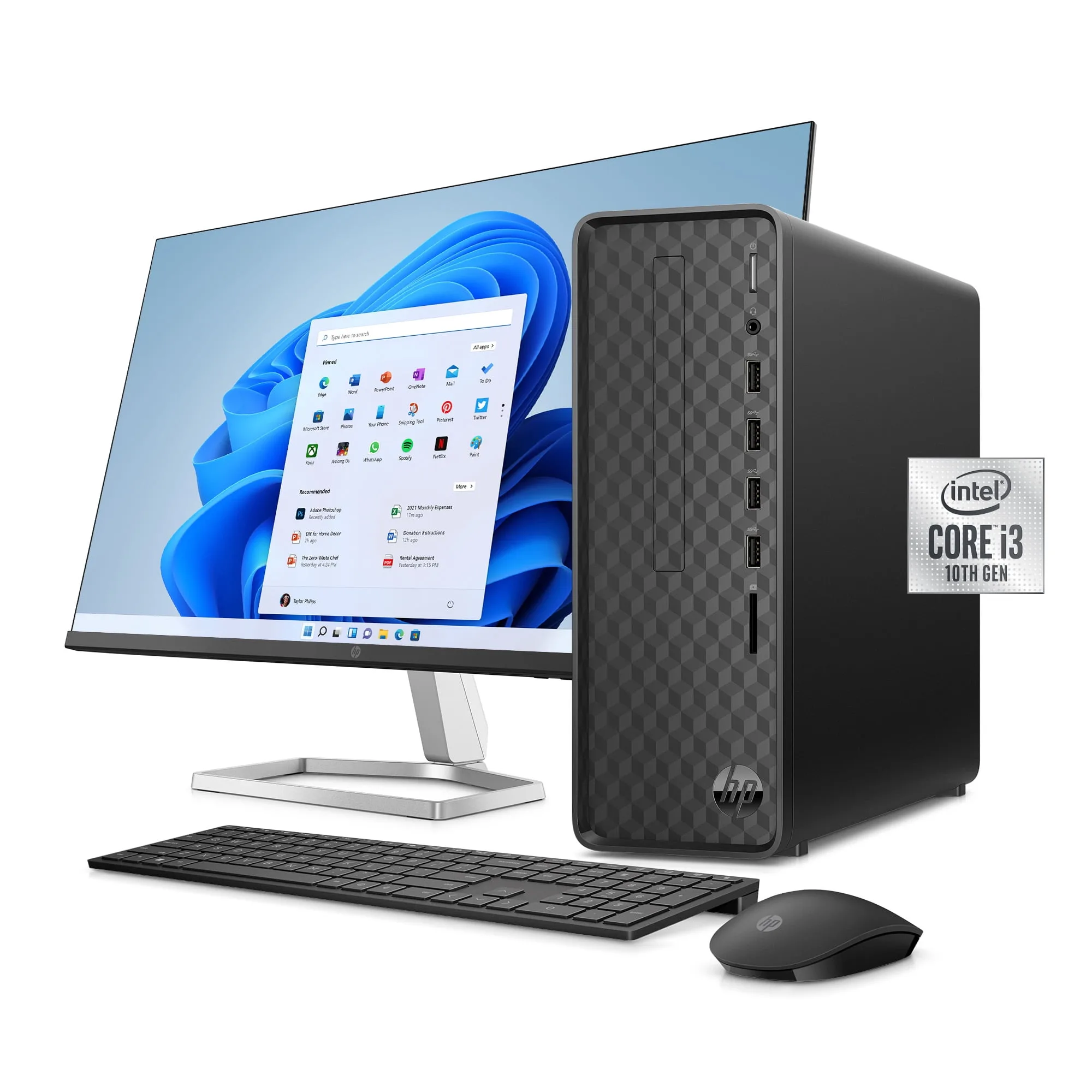 Hp Slim Desktop Pc With 27 Monitor Intel Core I3 8Gb Ram 256Gb Ssd Black Wireless Keyboard