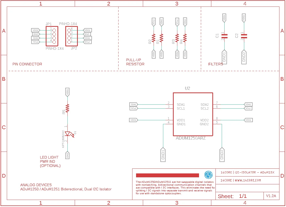 I2C Isolator Adum1250 Schematics Diagram 14Core