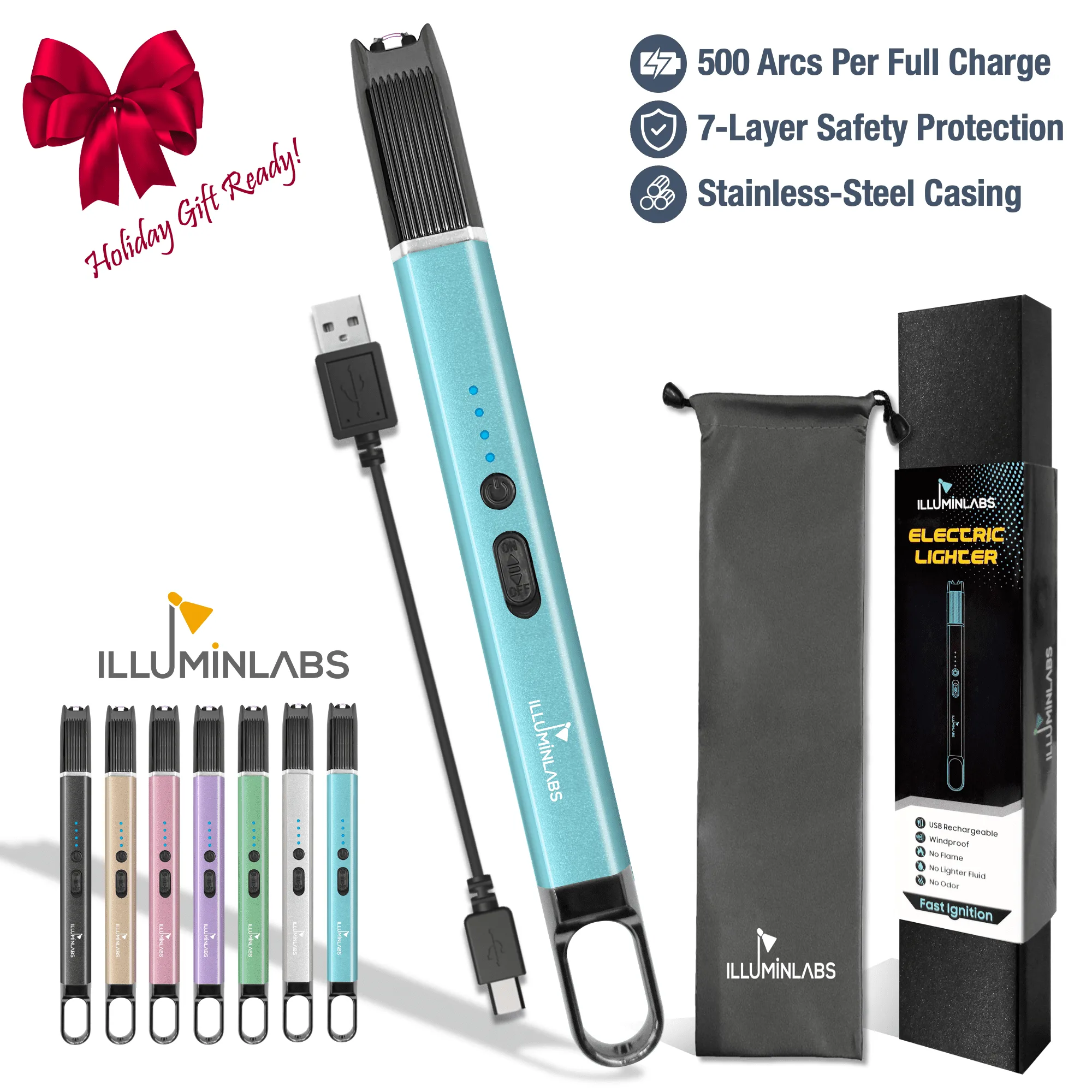Illuminlabs Windproof Electric Lighter Usb Rechargeable Flameless For Bbq Grill Camping