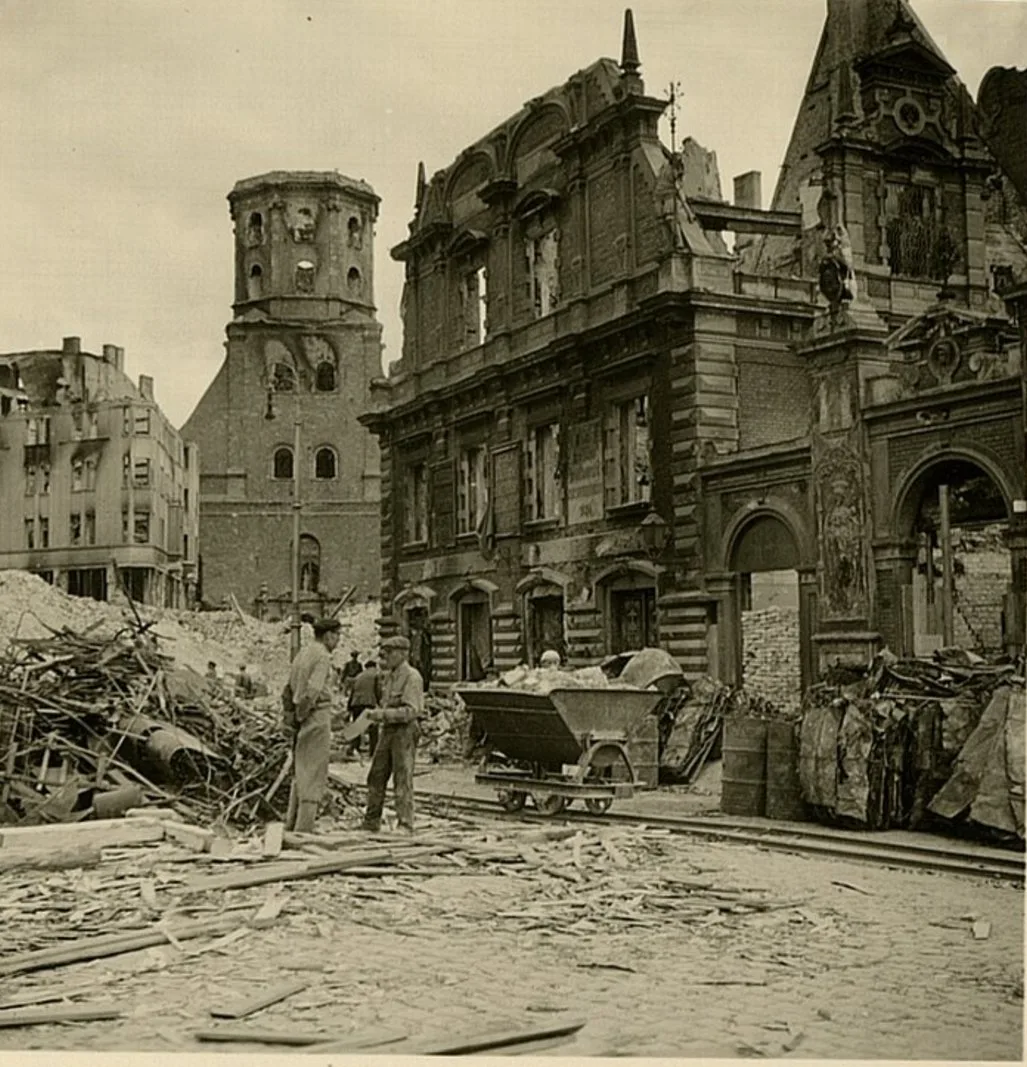 Image Damaged Buildings Of The Riga Old Town And St Peter S Church During The World War Ii