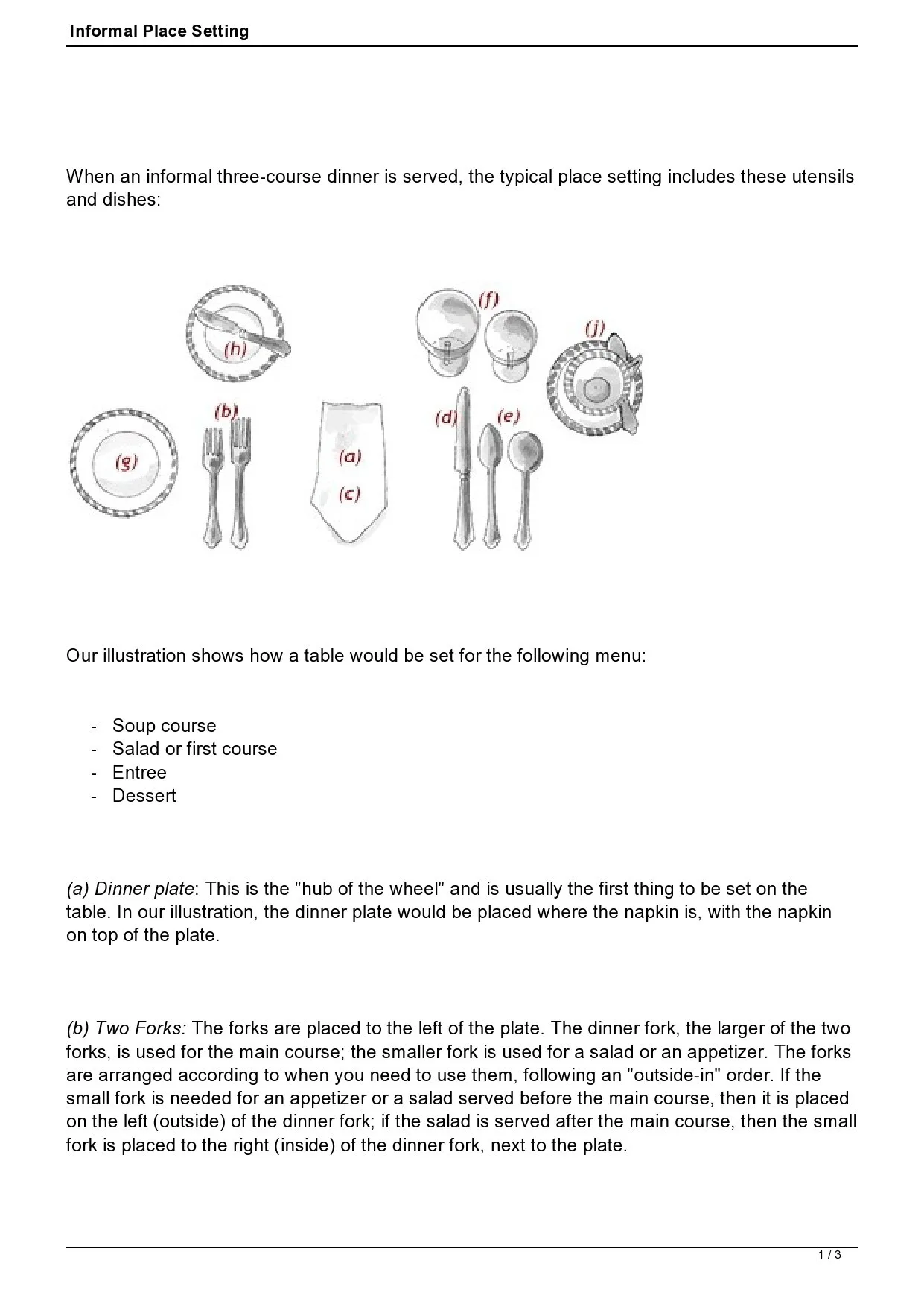 Informal Table Setting Placement