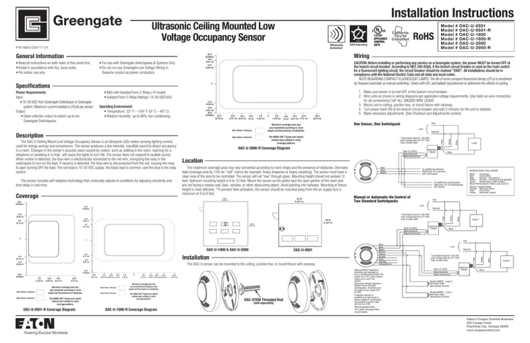 Installation Instructions Ultrasonic Ceiling Mounted Low Voltage Occupancy Sensor
