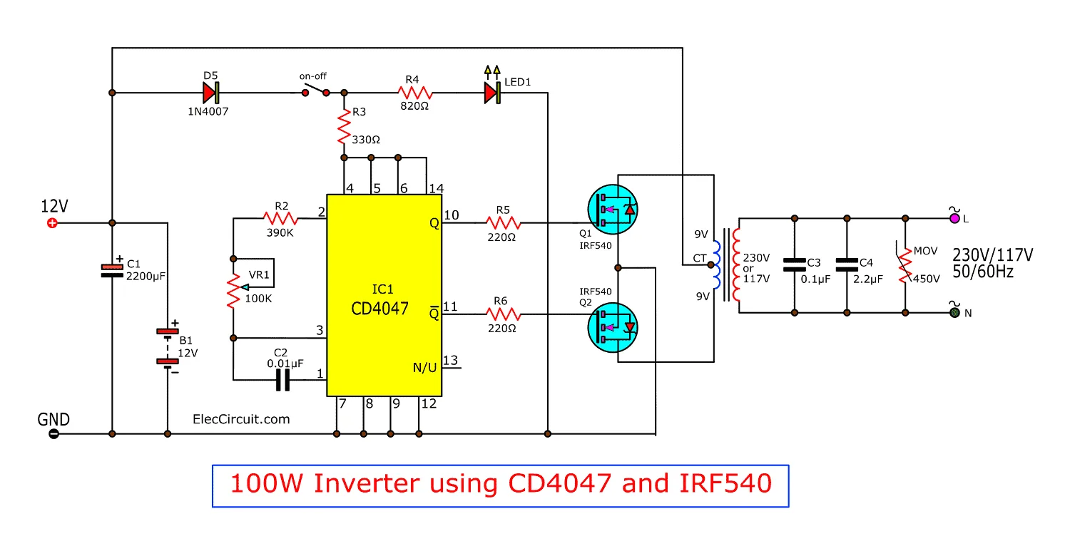 Inverter 12Vdc To 220Vac Circuit Diagram