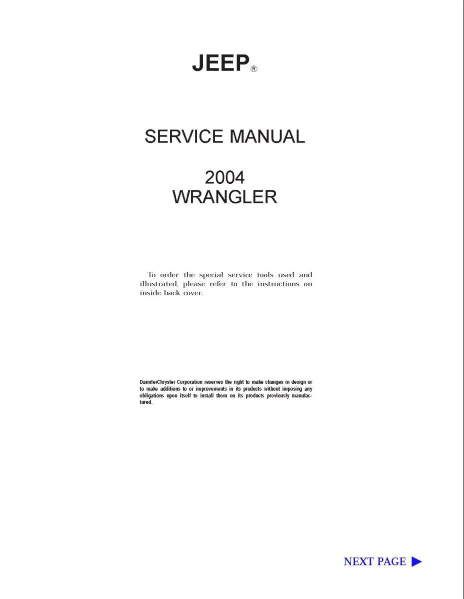 Jeep Wrangler Tj 2004 Factory Service Manual Diy Guides