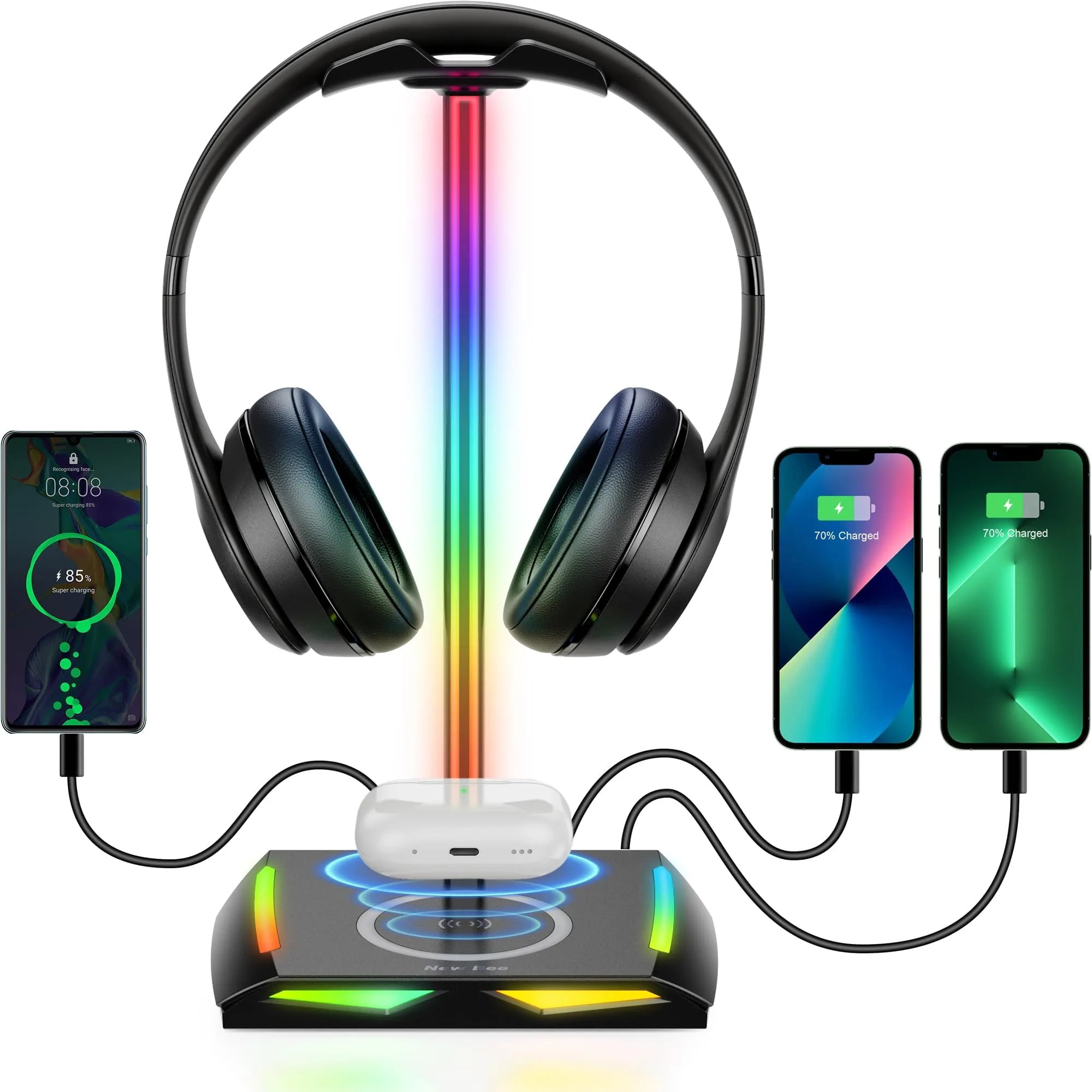 Kdd Support De Casque Rvb Avec 9 Modes D Éclairage Support De Manette De Jeu Pour Bureau