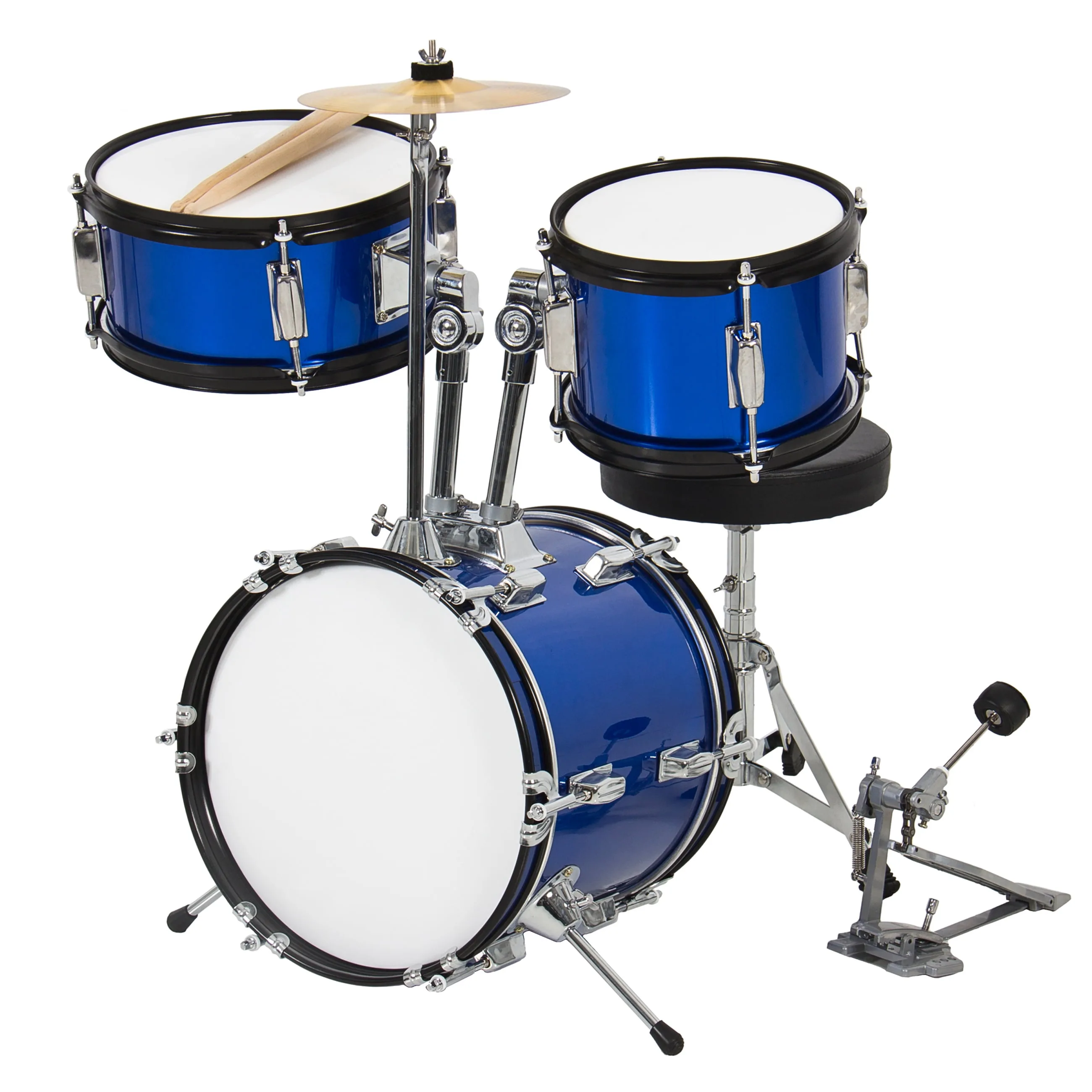 Kids Drum Set 3 Pc 13 Beginners Complete Set With Throne Cymbal And More Blue