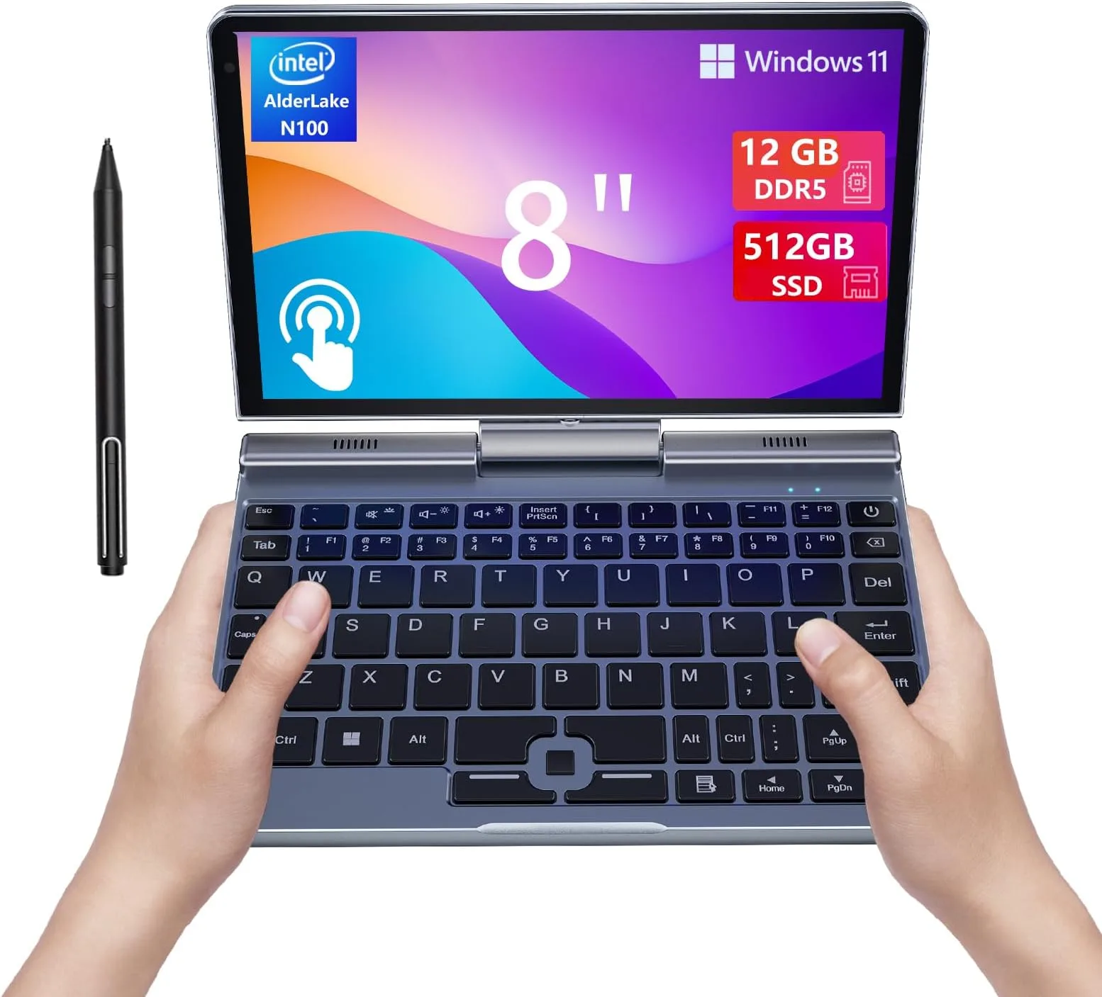 Koosmile Mini Laptop 8 Inch Hd Touch Screen Mini Computer Windows 11 Pro Intel N100