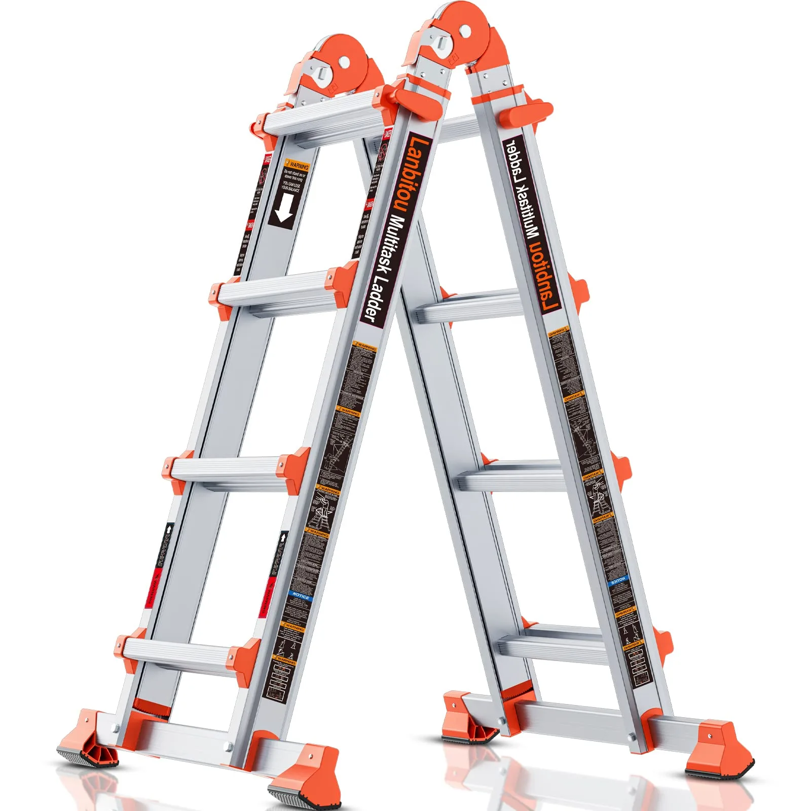 Lanbitou Ladder A Frame 4 Step Ladder Extension 14 Ft Anti Slip Multi Position Ladder Storage