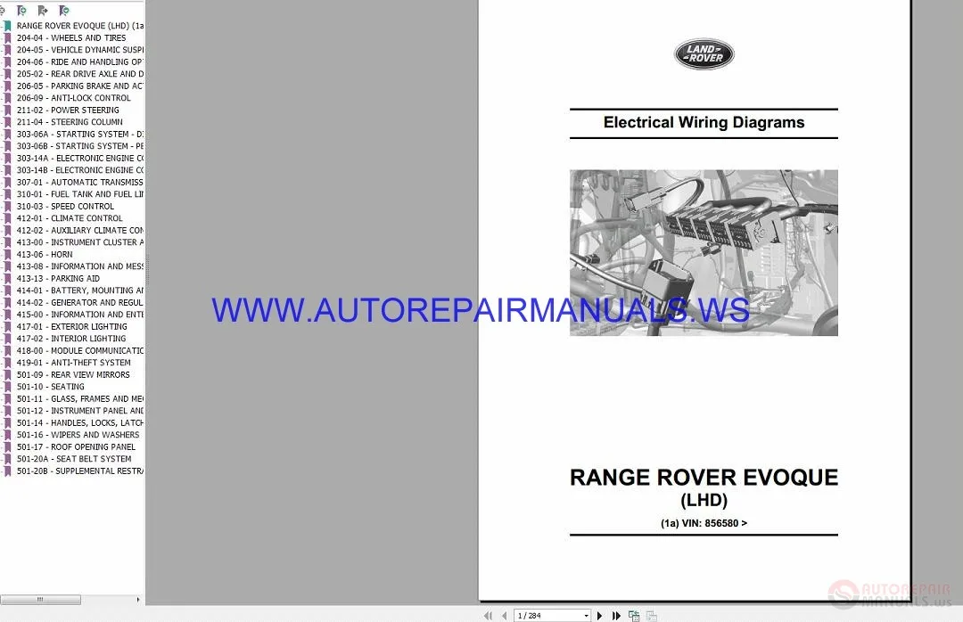 Land Range Rover Evoque Lhd Electrical Wiring Diagrams Manual Vin 856580 11 2013 Auto Repair