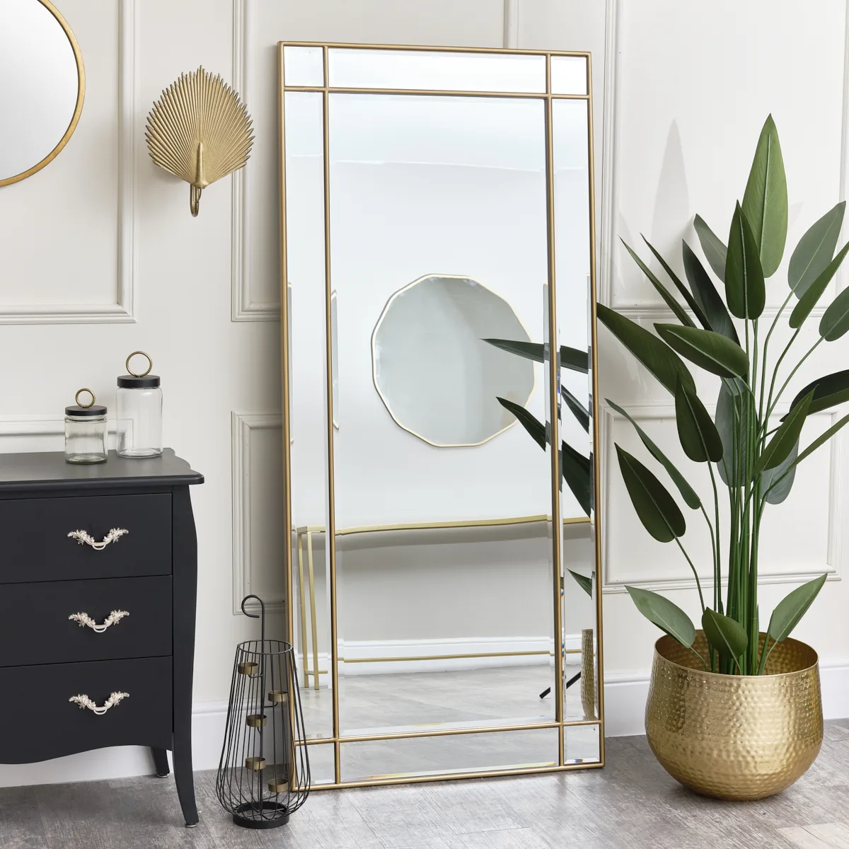 Large Gold Framed Art Deco Wall Leaner Mirror