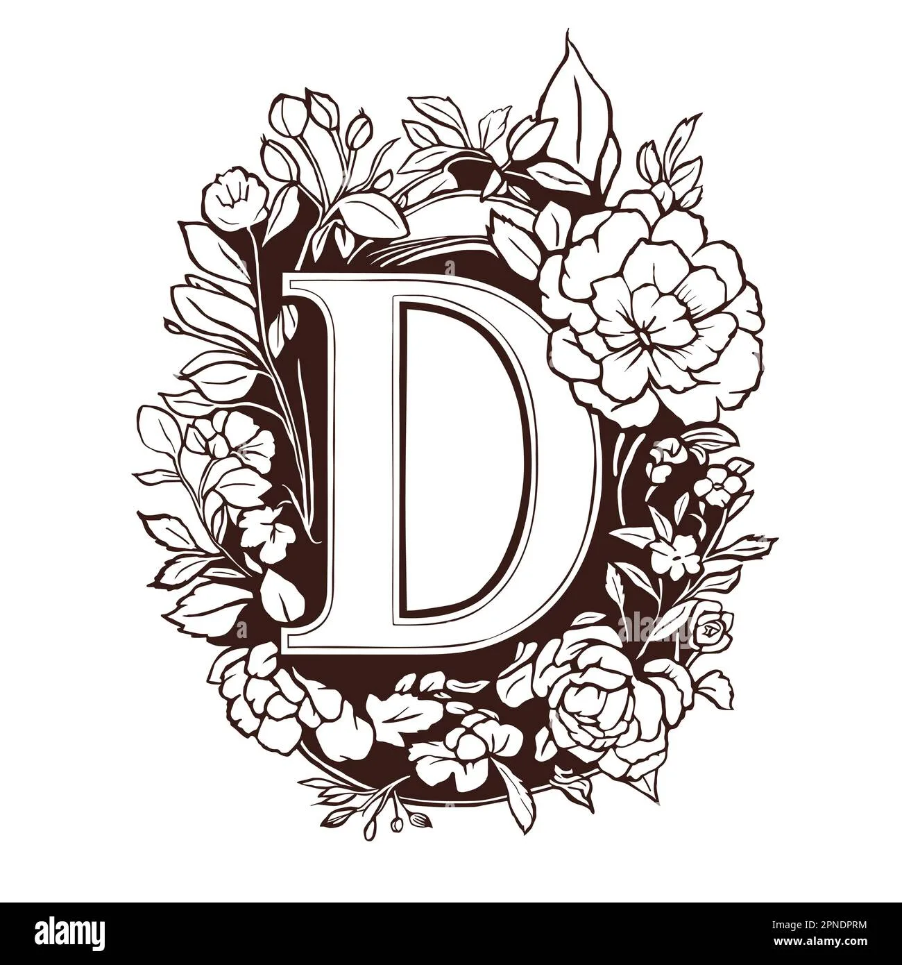 Letter D Floral Monogram Vintage Ornament Initial Alphabet Spiral Style Stock Vector Image