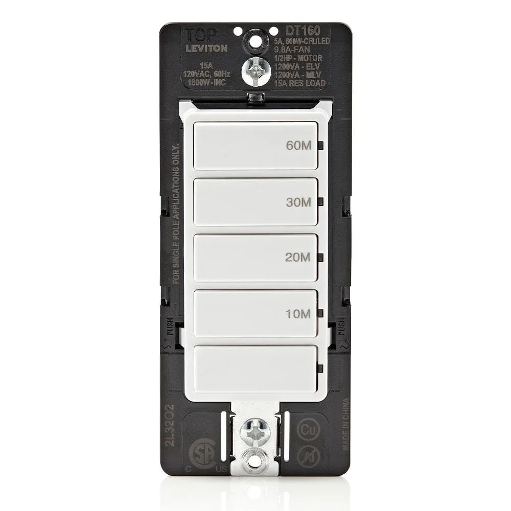 Leviton Decora 15A 60 Minute Indoor In Wall Countdown Timer Switch 1 2 Hp 9 8A Fan Motor No