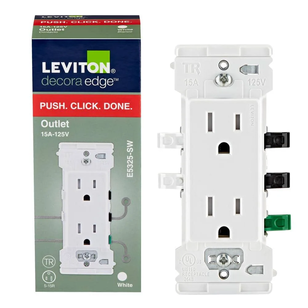 Leviton Decora Edge 15 Amp Tamper Resistant Duplex Outlet White R02 E5325 0Sw The Home Depot