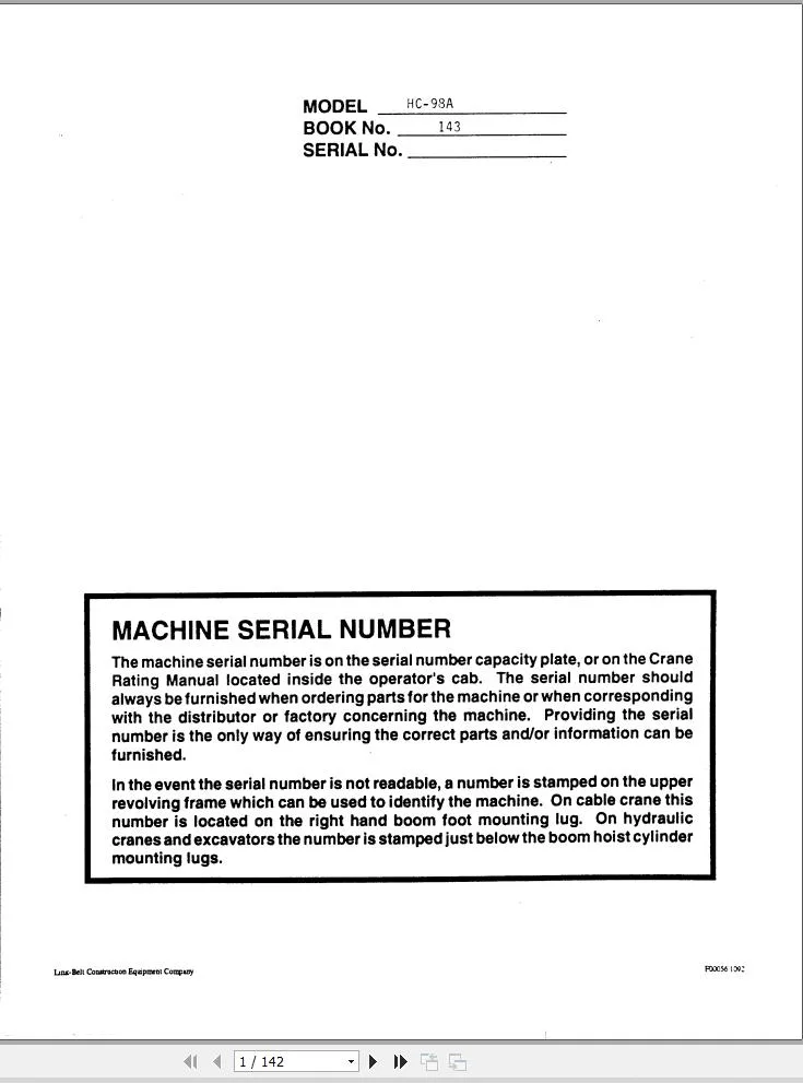 Link Belt Hc 98A Crane Operation Manual 143 Pdf