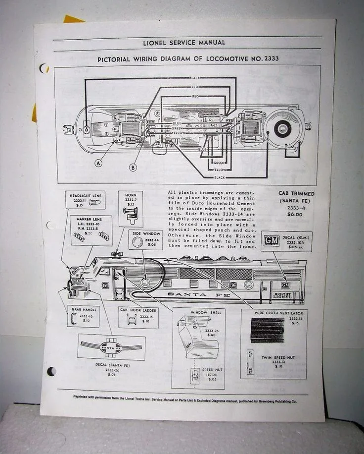 Lionel Service Manual Pictorial Wiring Diagram Of Toy Train Locomotive 2333 Lionel Diagram