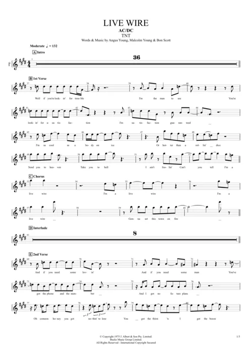 Live Wire Tab By Ac Dc Guitar Pro Full Score Mysongbook