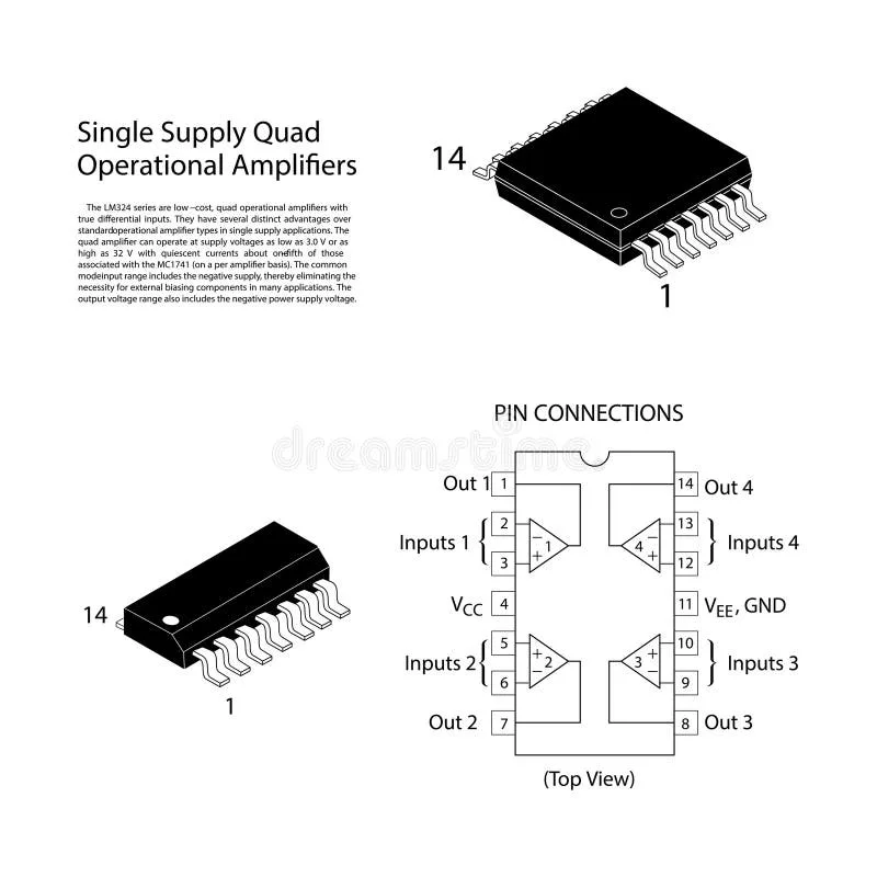 Lm324 Quad Operational Amplifier Diagram Ic Pin Configuration Single Supply Op Amp Stock